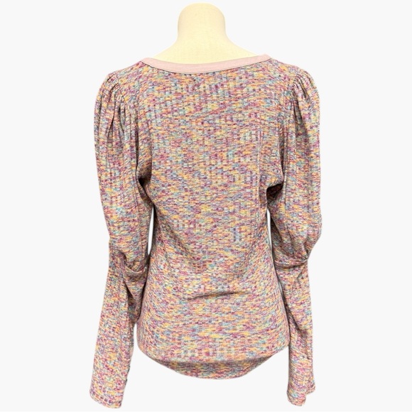Anthropologie Puff Sleeve Knit Henley Top Multicolor Space Dye Medium EUC - Picture 7 of 15